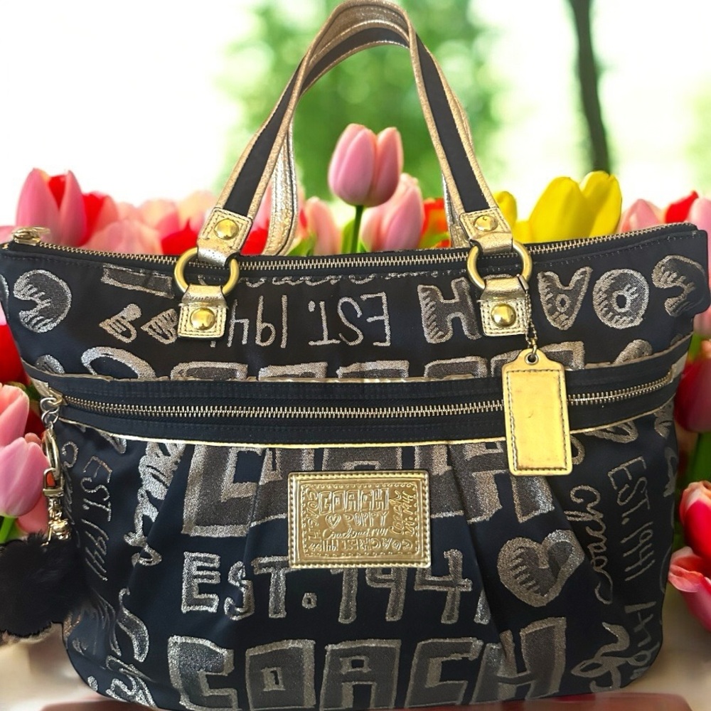 Coach Rare 2010 Gold Graffiti Tote Shoulder Bag style 15301 | With Hang Tags - Picture 4 of 16